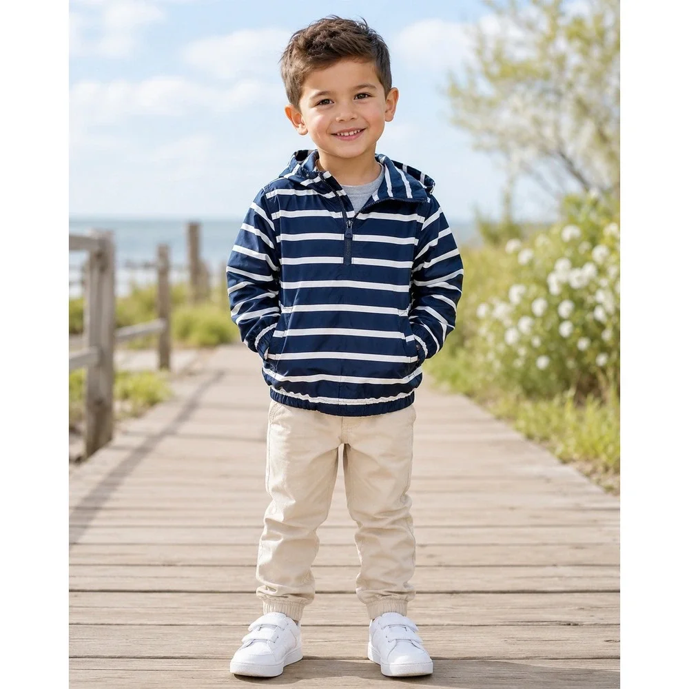 Gap Windbreaker Hooded Navy White Striped Lightweight Nautical Jacket Size 5